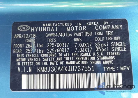 2018 Hyundai Tucson Sel z USA, uszkodzony, nr VIN KM8J3CA4XJU737551